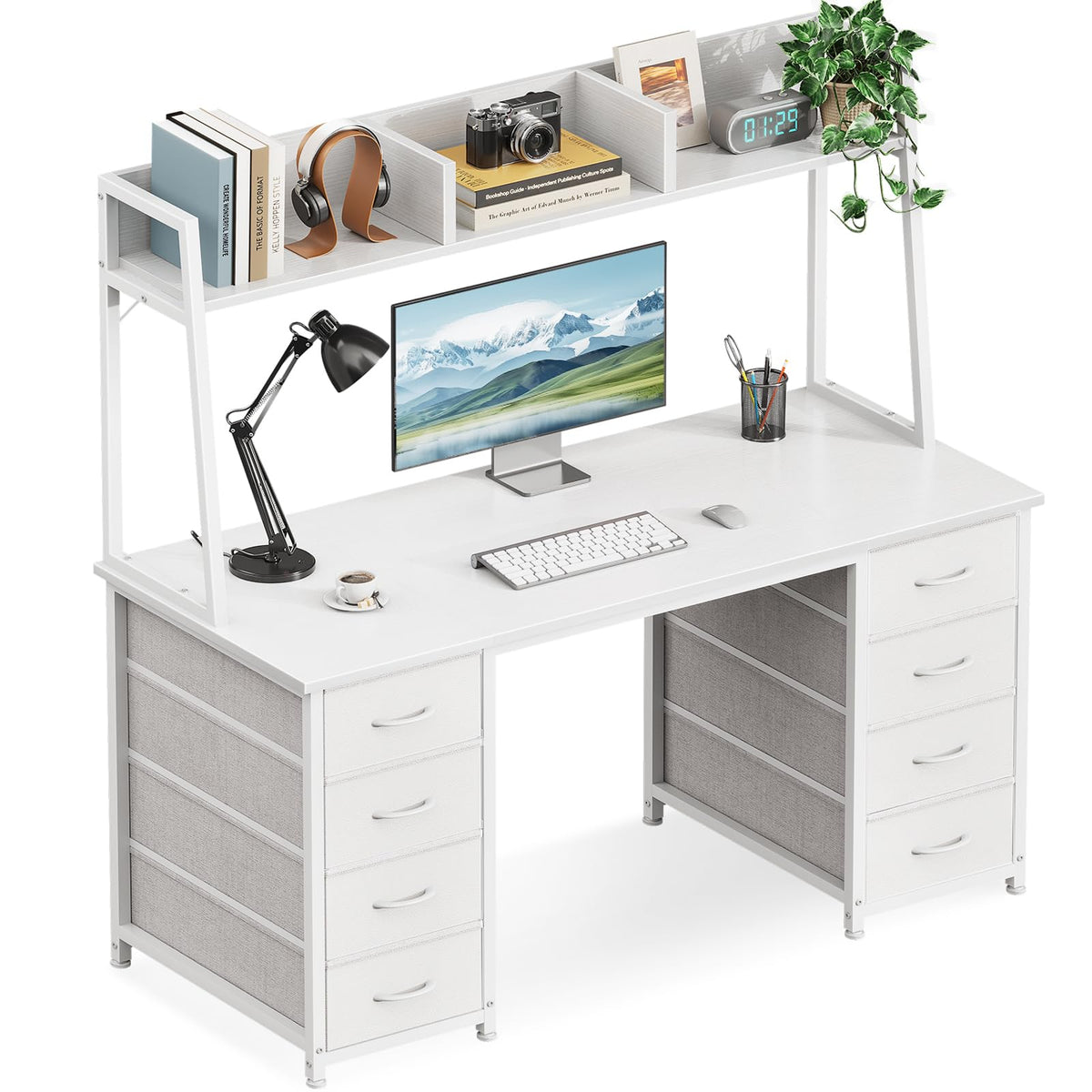 48 Inch White Computer Desk with Hutch and 8 Drawers X141762