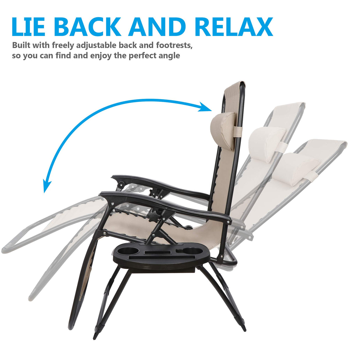 Zero Gravity Chair Set of 2 Folding Recliner with Cup Holder Tray and Pillow S5543