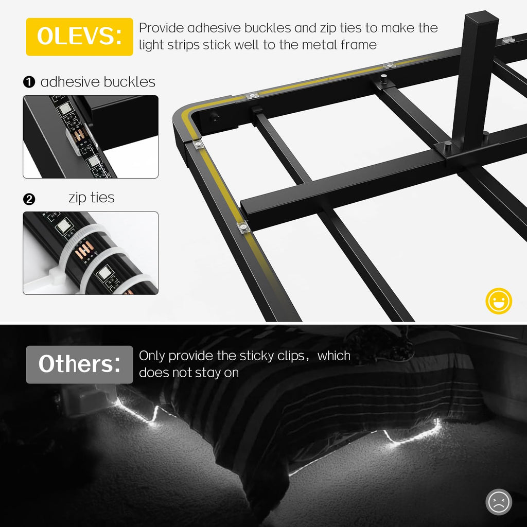 Full Size Metal Floating Bed Frame with LED Light & Charging Station D1125