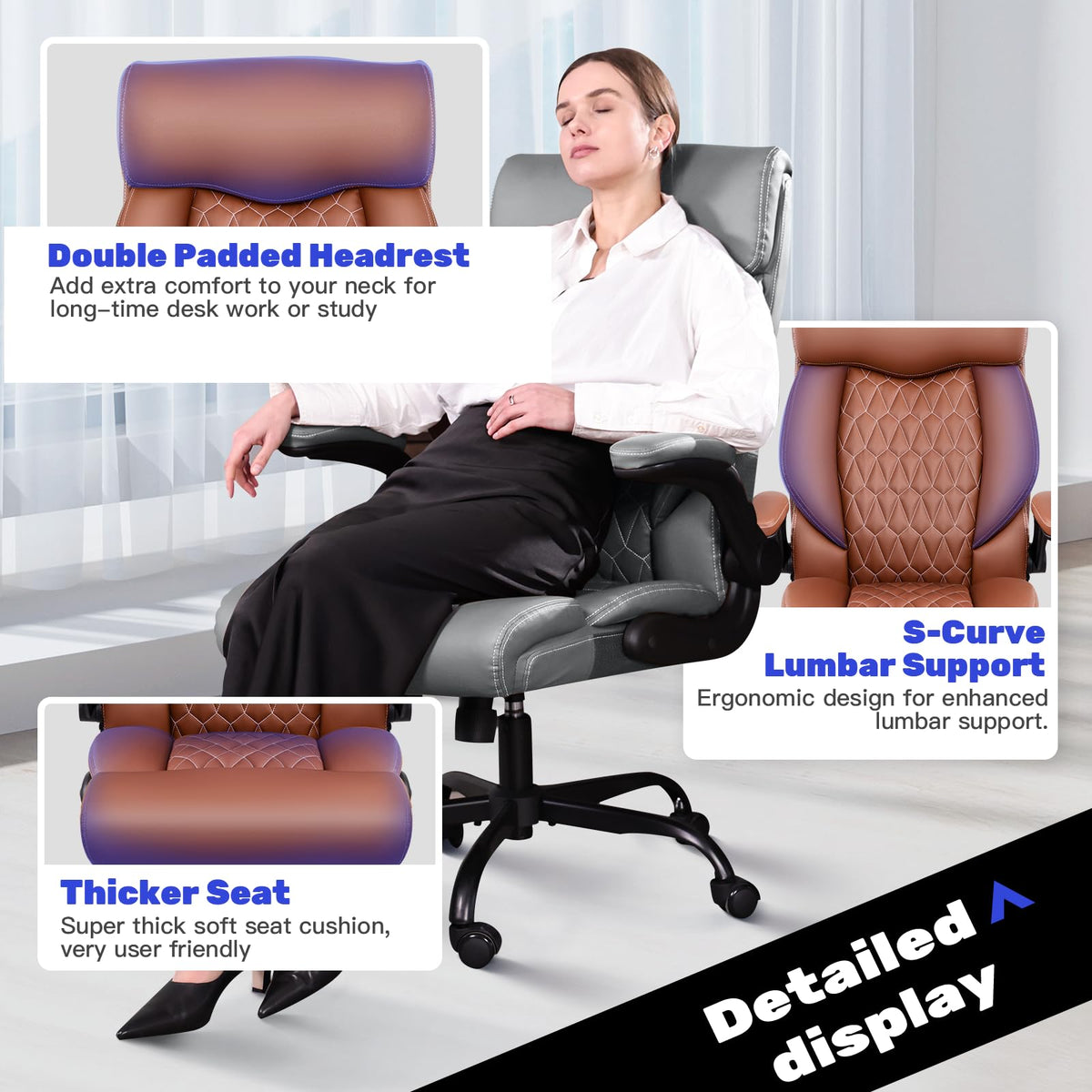 High Back Ergonomic Leather Office Chair with Flip-Up Armrests M3805