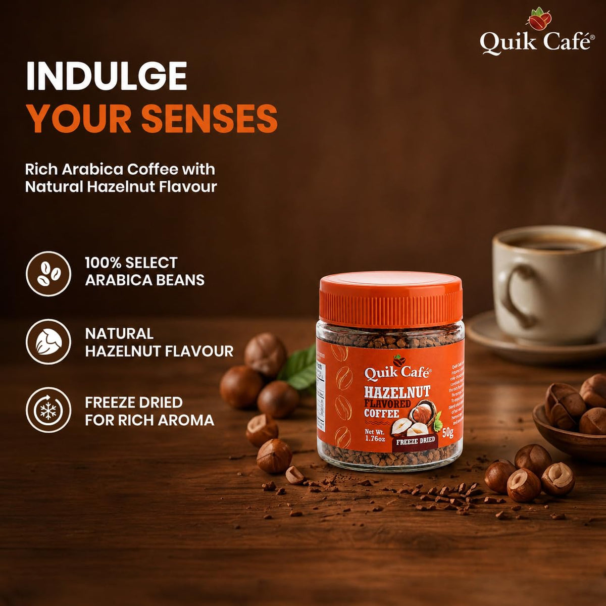 Hazelnut Freeze Dried Instant Coffee 1.76 oz F9089