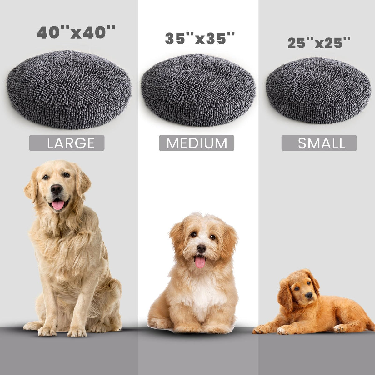 Soft Round Chenille Dog Bed with Removable Washable Cover Grey Medium G470