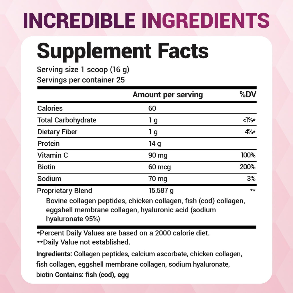 Unflavored Multi Collagen Peptides Powder 25 Servings O711