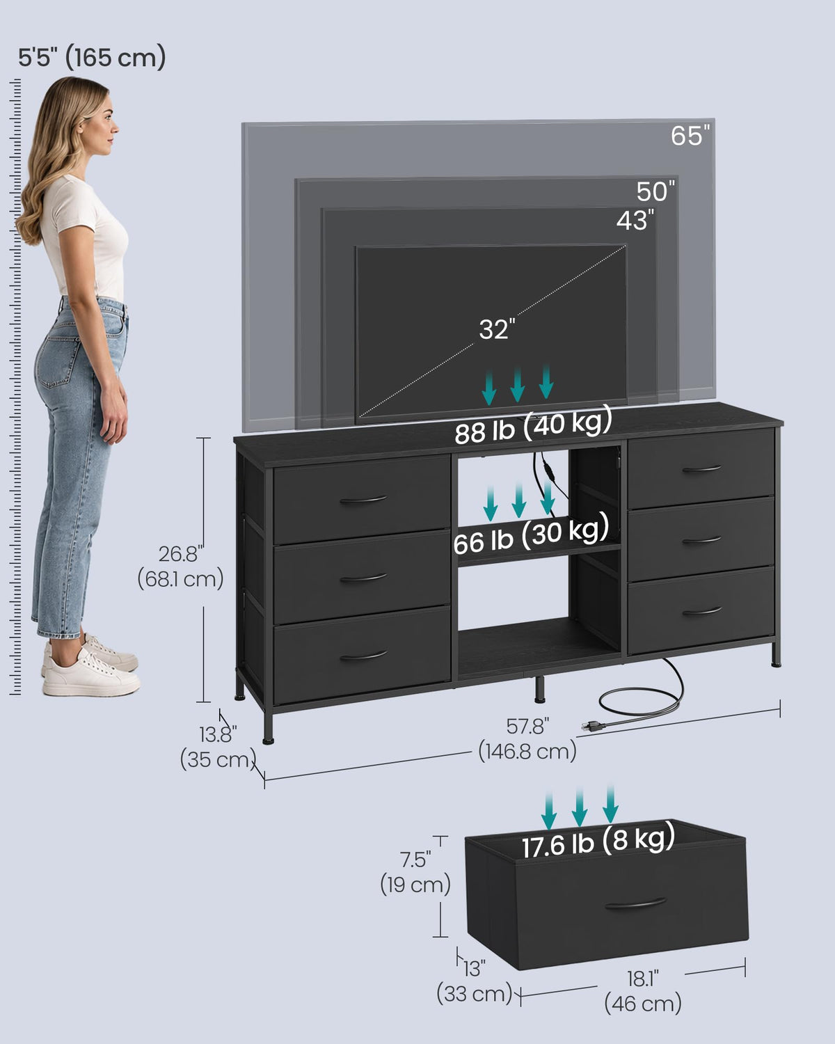 TV Stand with 6 Fabric Drawers and 2 Shelves Y865