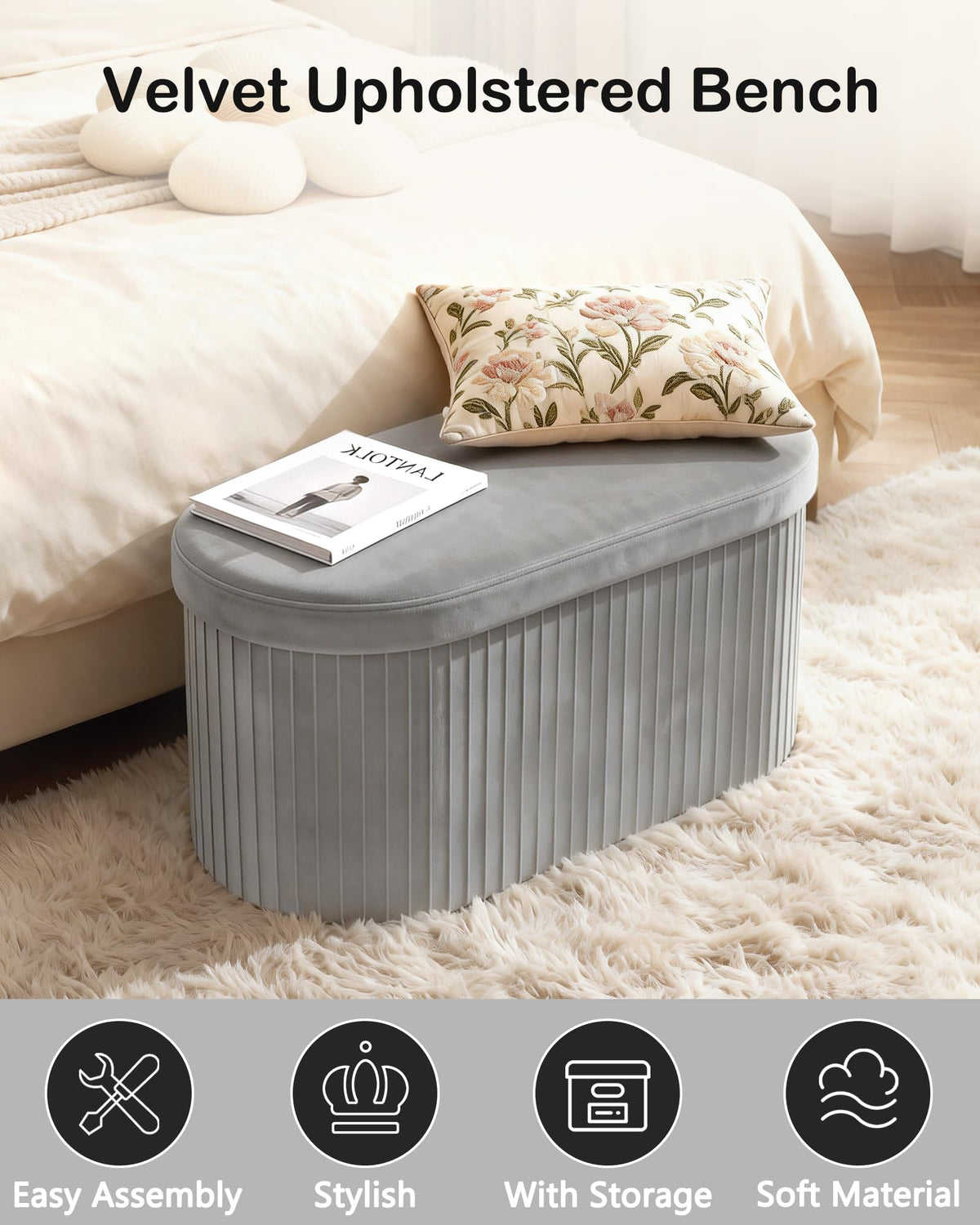 Folding Velvet Storage Ottoman R608472