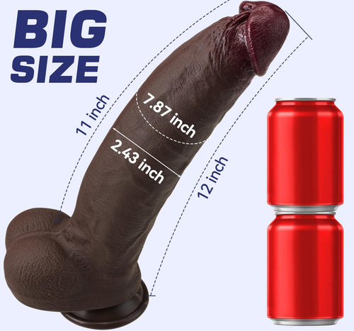 12 Inch Black Realistic Dildo with Suction Cup O803796