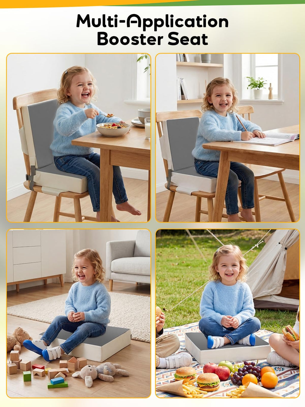 Grey Toddler Booster Seat for Kitchen Chair I77015