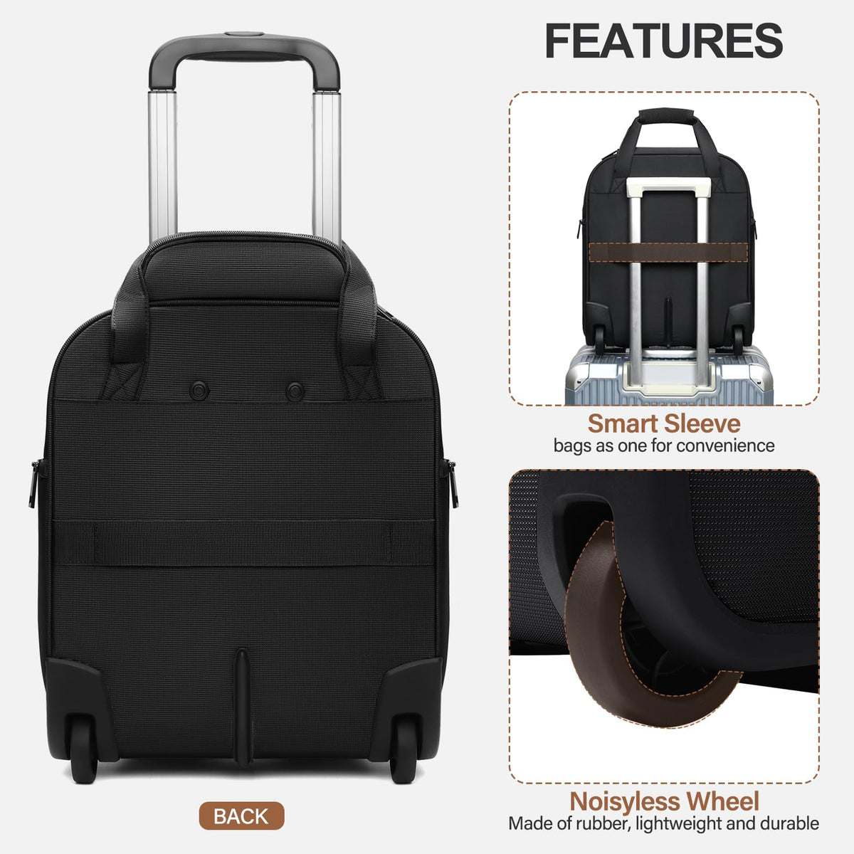 16-Inch Underseat Carry on Luggage with Wheels Black W4975