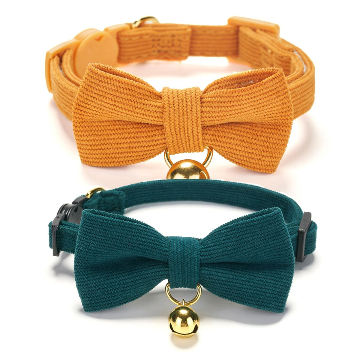 2 Pack Soft Corduroy Cat Collars with Bow Tie & Bell F79922