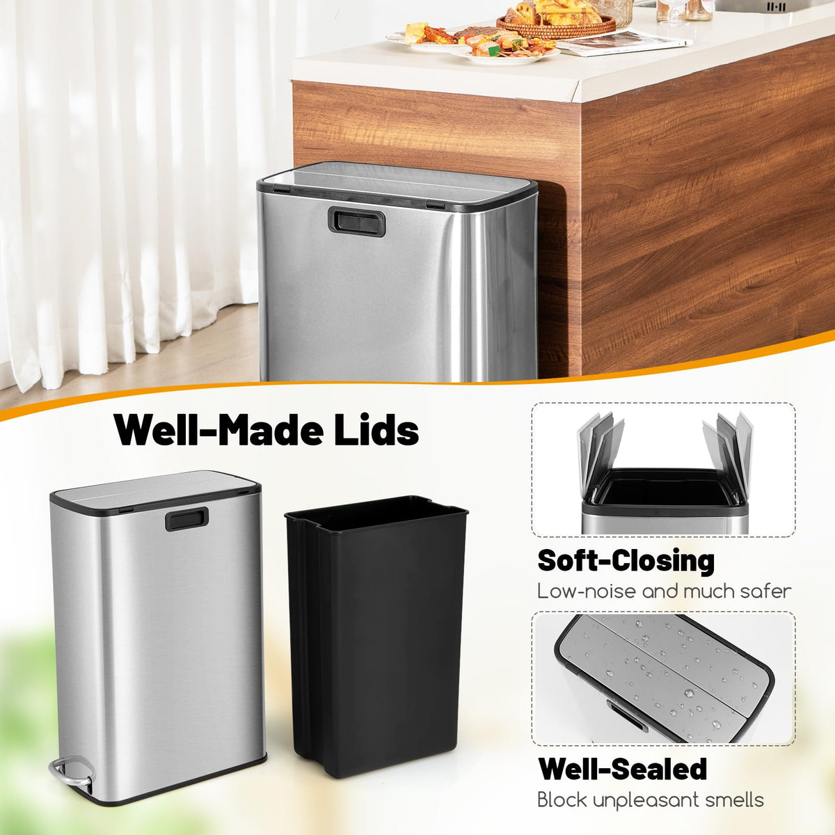 12 Gallon Stainless Steel Kitchen Trash Can K510