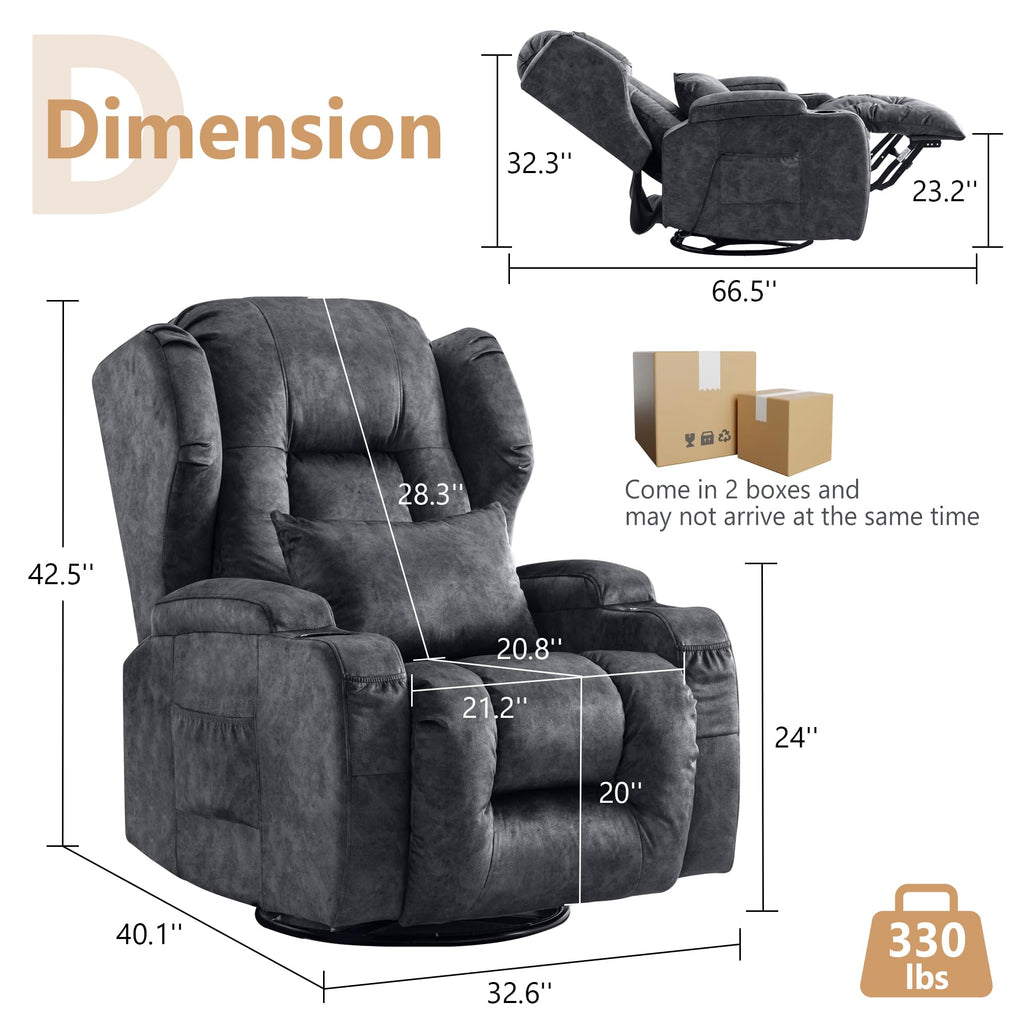 Manual Swivel Rocker Recliner Chair Velvet Grey Z625438