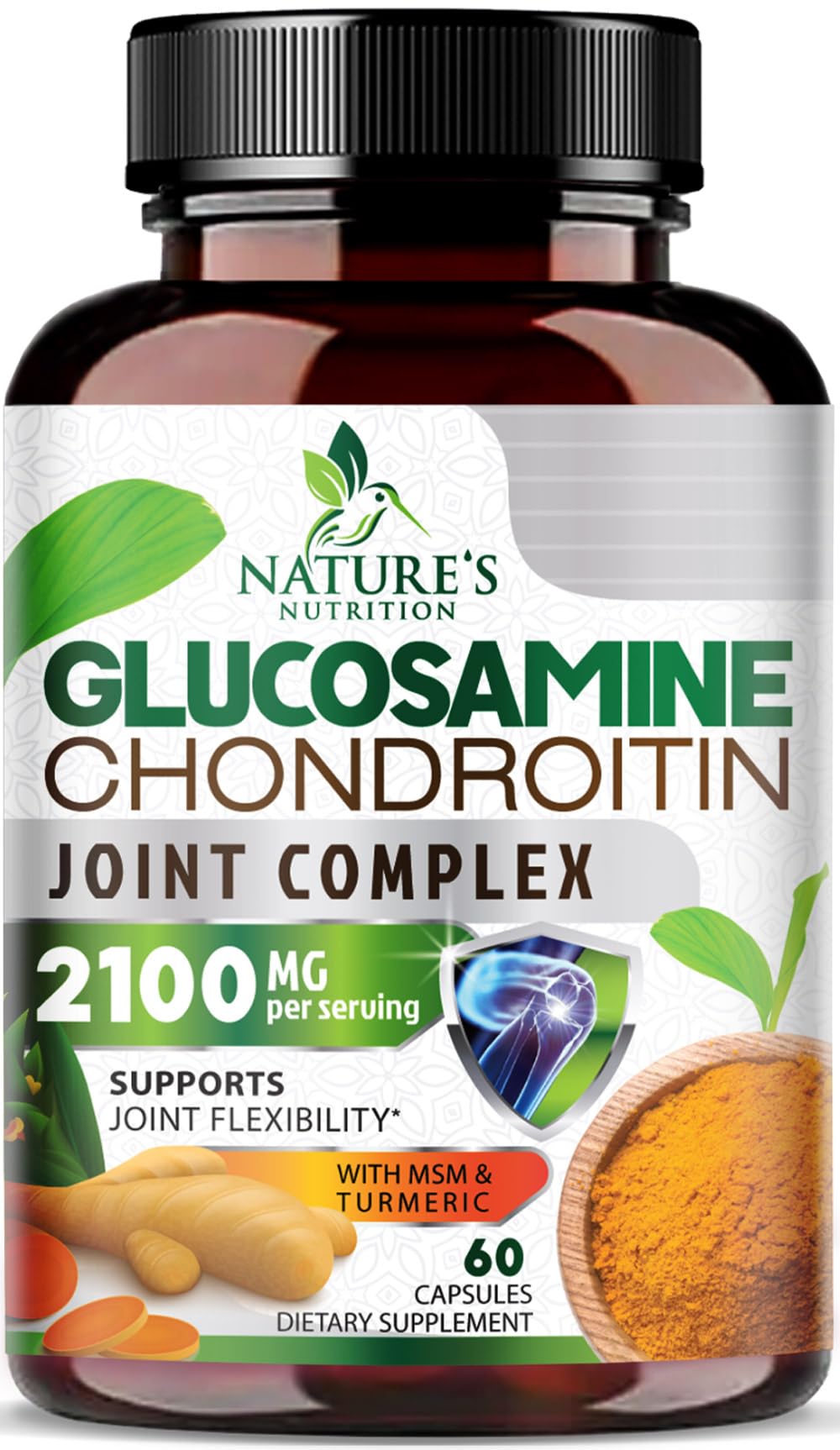 Glucosamine Chondroitin MSM 2100mg Joint Support Supplement with Turmeric & Boswellia 60 Capsules X85899
