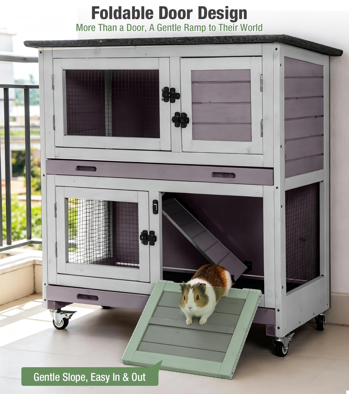 Two-Tier Guinea Pig Cage Rabbit Hutch with Ramp D783871