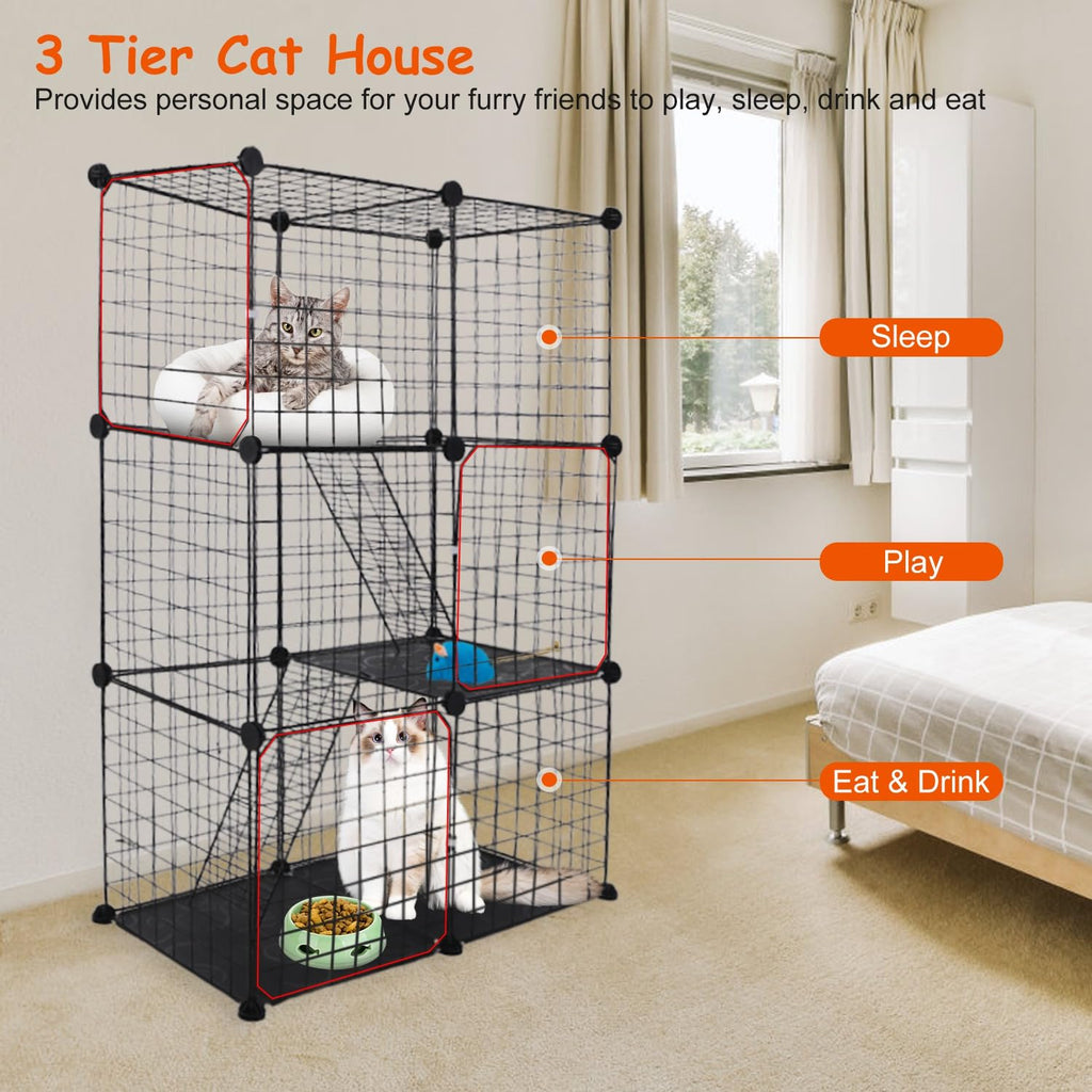 3-Tier Cat Cage with 3 Doors 2 Ramp Ladders Y363122