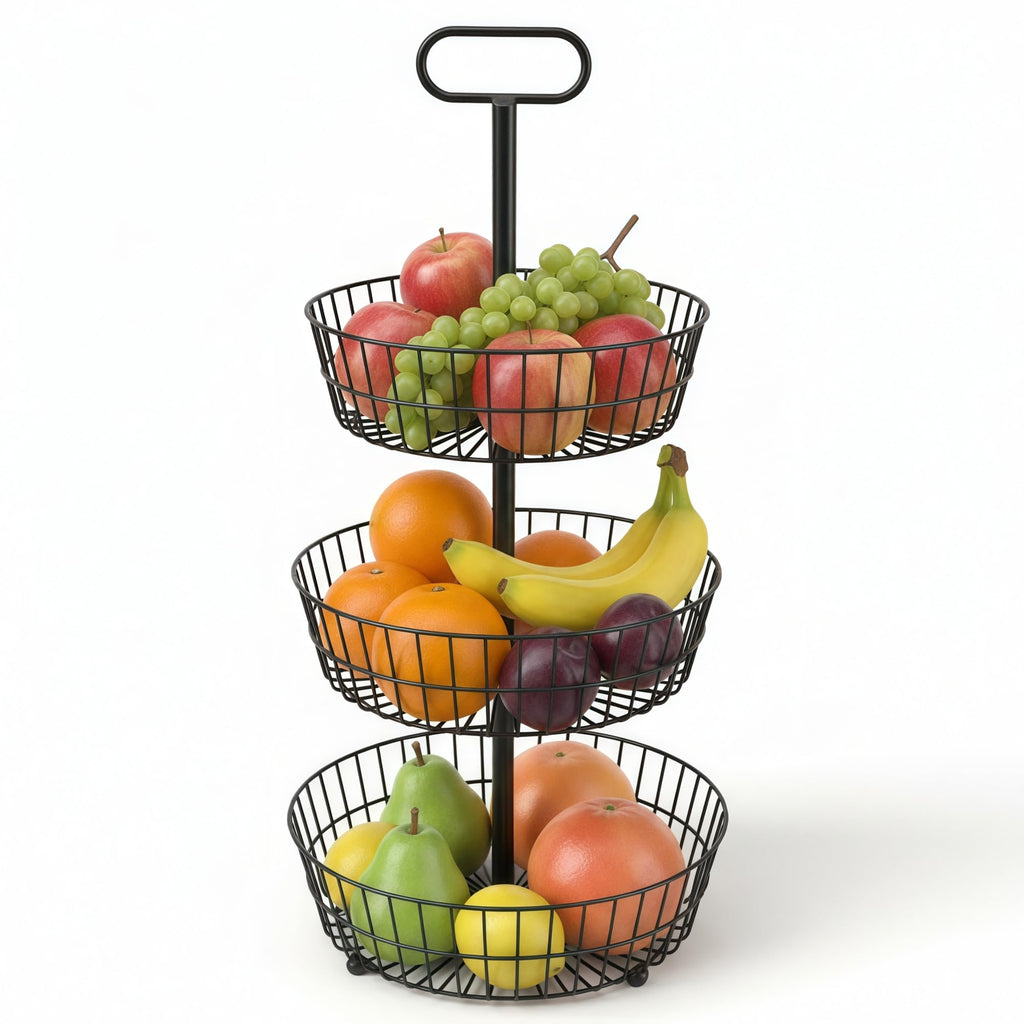 3-Tier Metal Round Standing Fruit Basket with Handle P35857