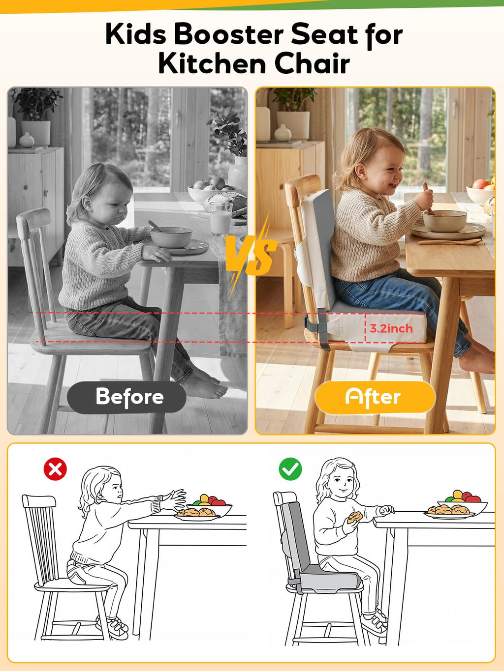 Grey Toddler Booster Seat for Kitchen Chair I77015