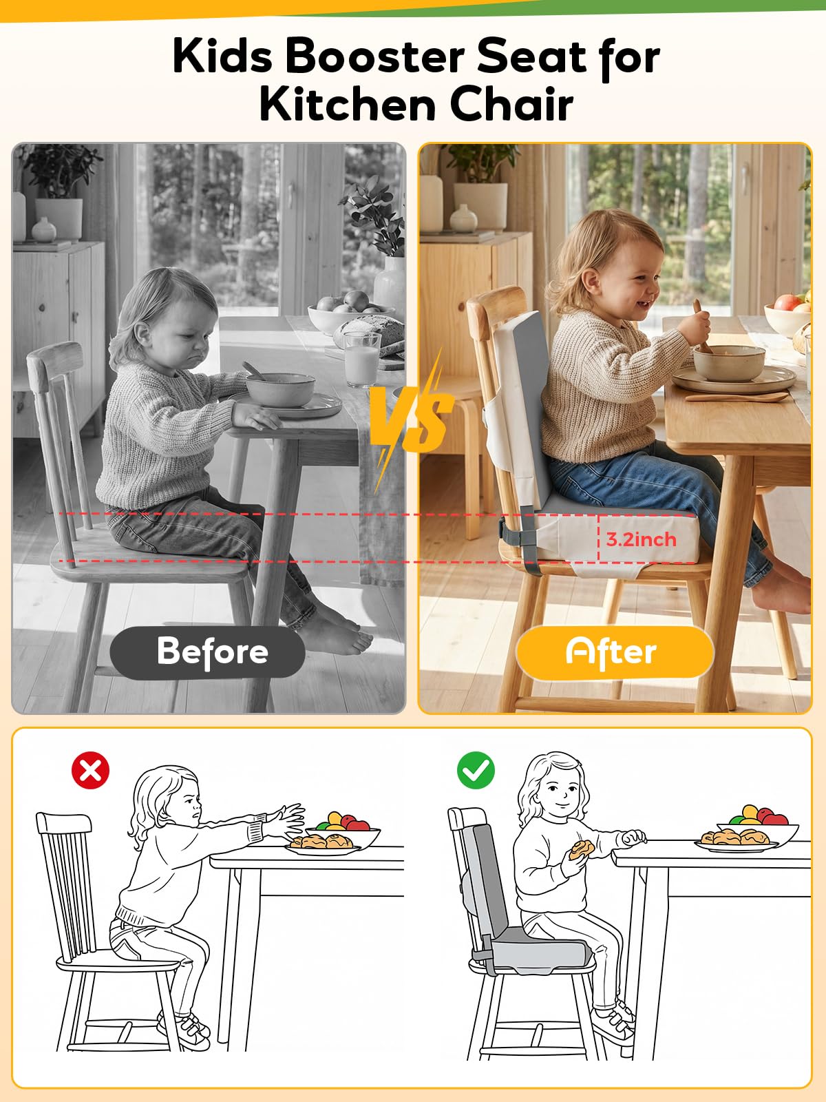 Grey Toddler Booster Seat for Kitchen Chair I77015