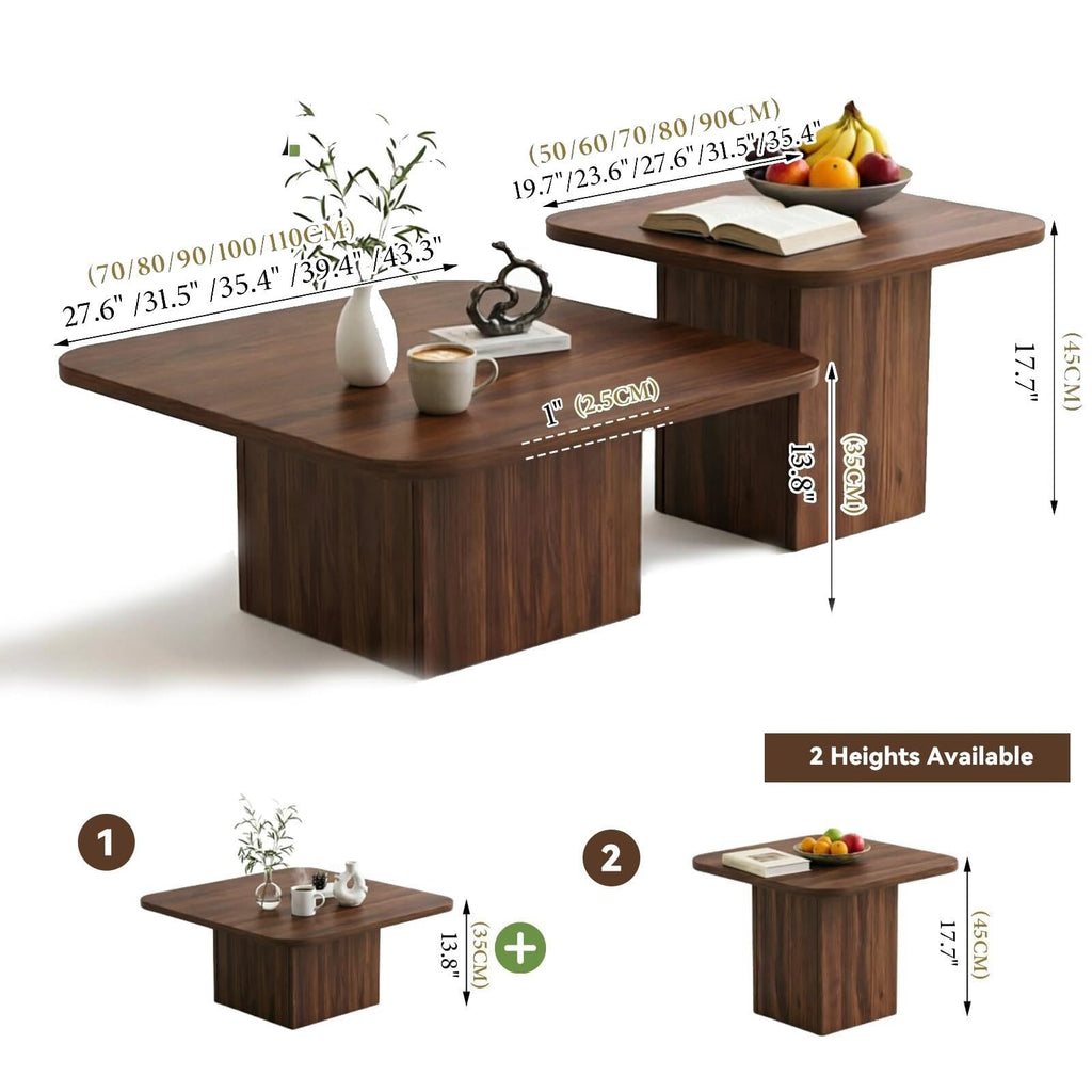 Nesting Coffee Tables Set of 2 Wood Square T18064