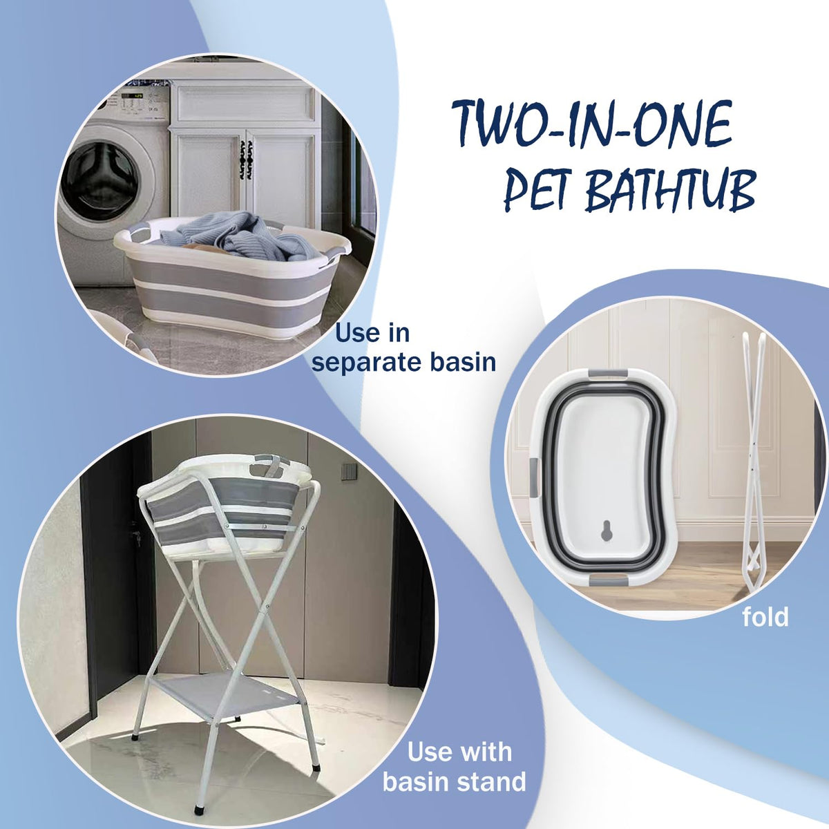 Portable Collapsible Elevated Pet Tub with Built-in Drainage System I9525