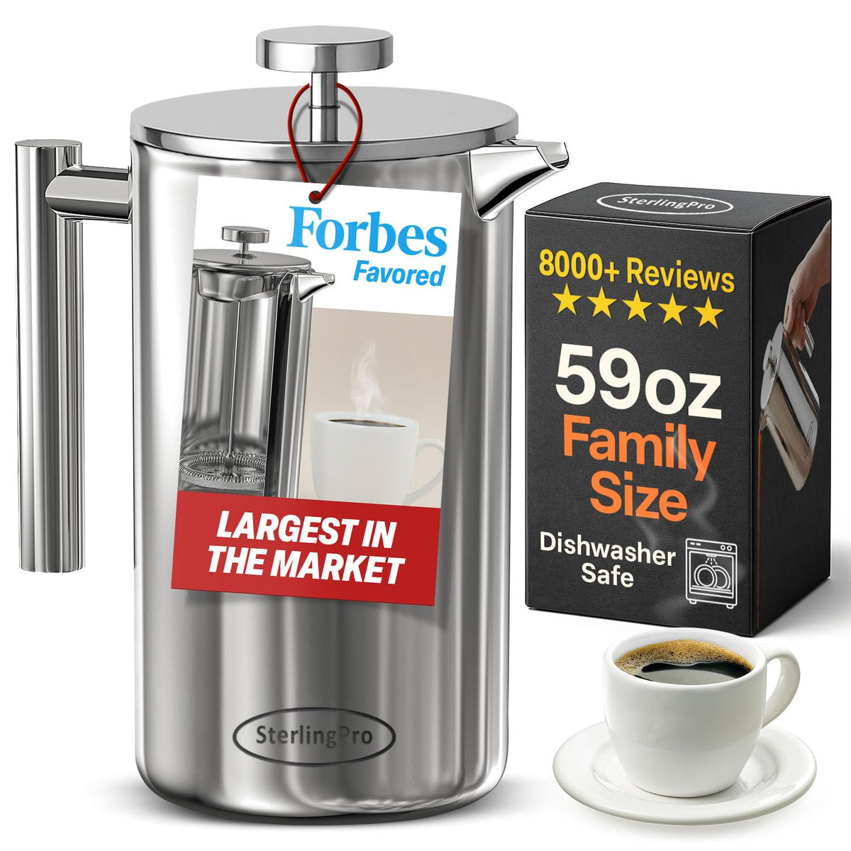 Extra Large Insulated Stainless Steel French Press Coffee Maker 2L N1529