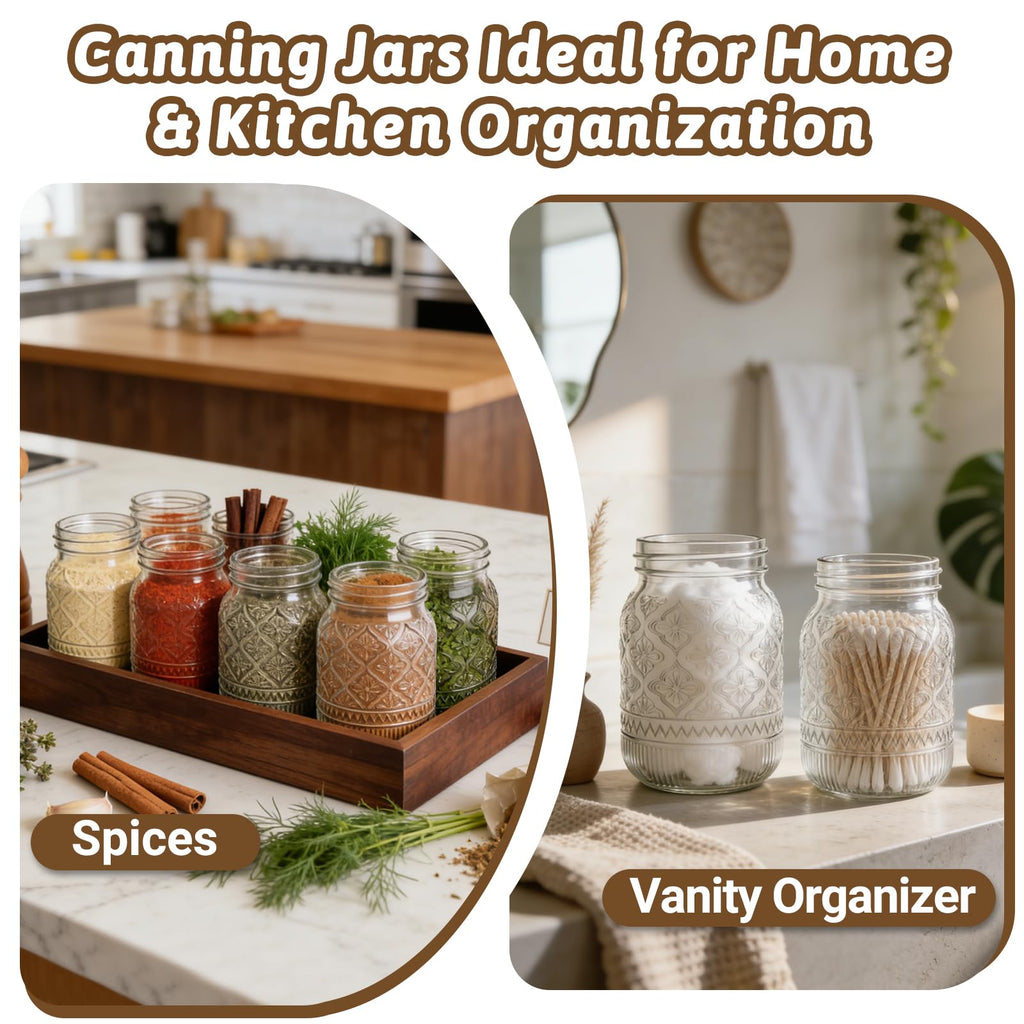 16oz Embossed Mason Jars 15-Pack with Airtight Lids D245366