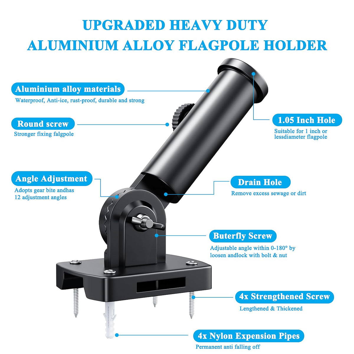 Adjustable Heavy Duty Aluminum Flag Pole Holder J313533