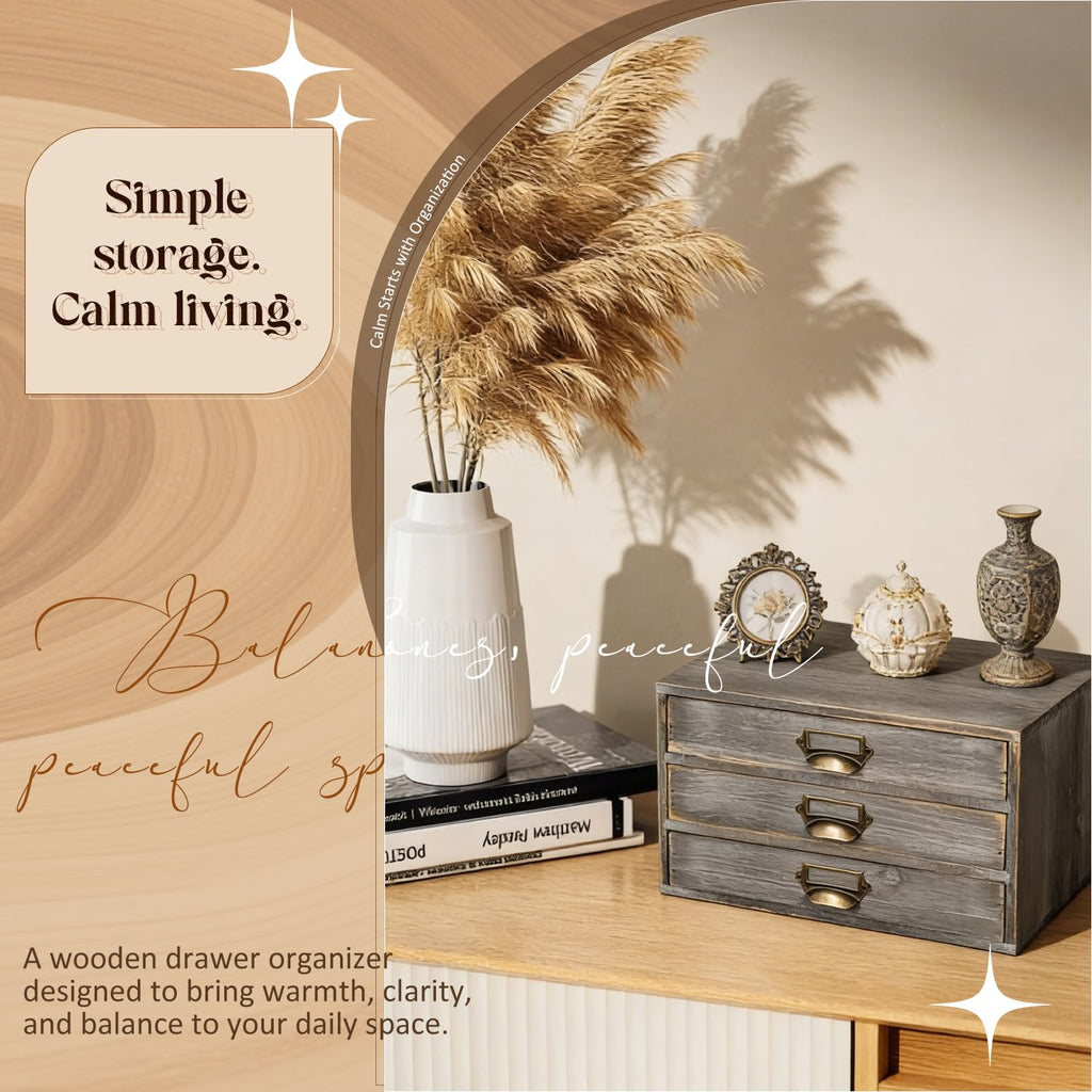Solid Wood Grey 3 Drawer Desktop Organizer N3481