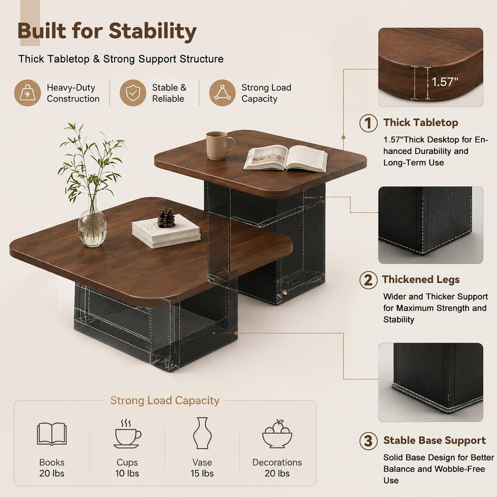 Nesting Coffee Tables Set of 2 Wood Square T18064