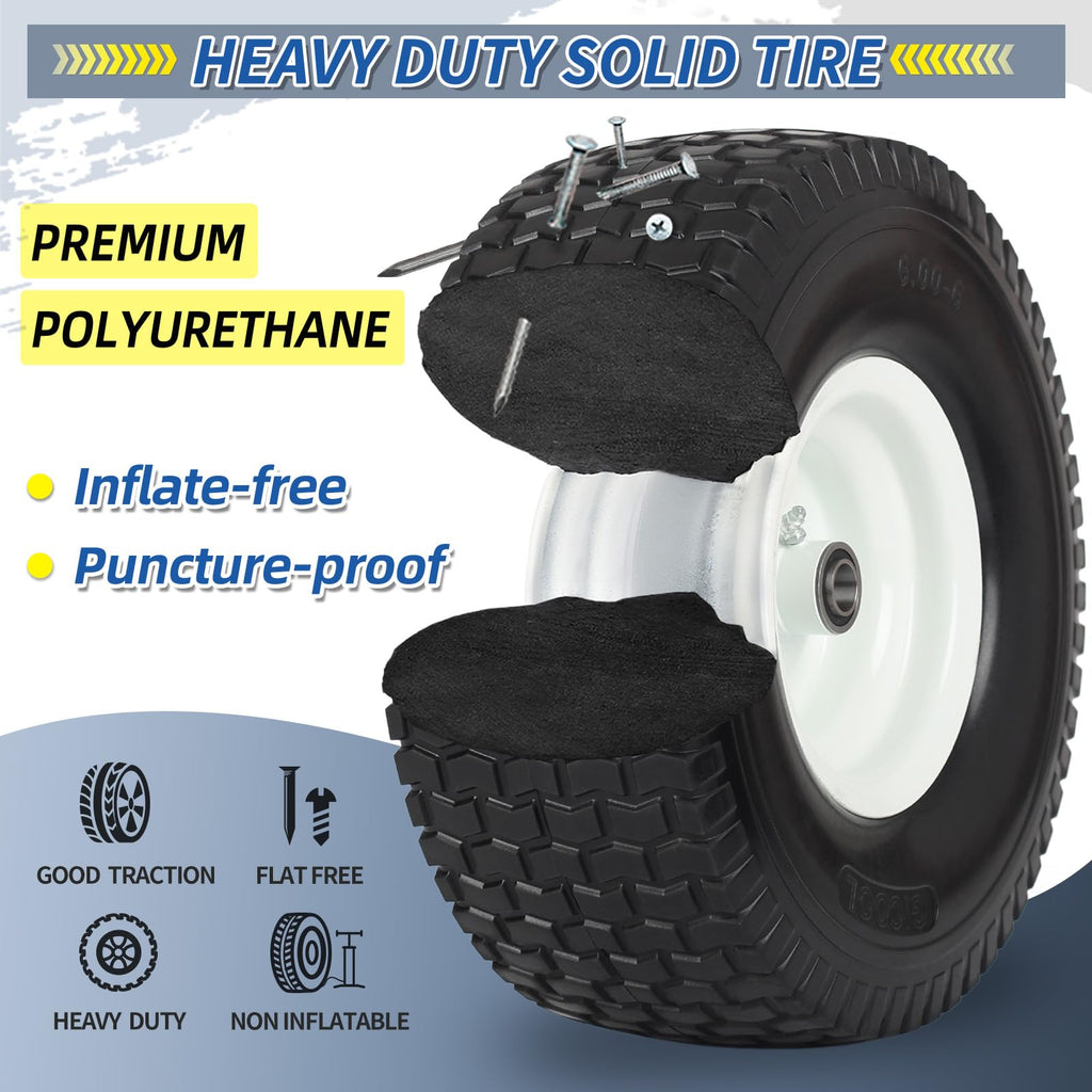 15x6.00-6 Flat Free Lawn Mower Tire and Wheel, 2 Pack I47697