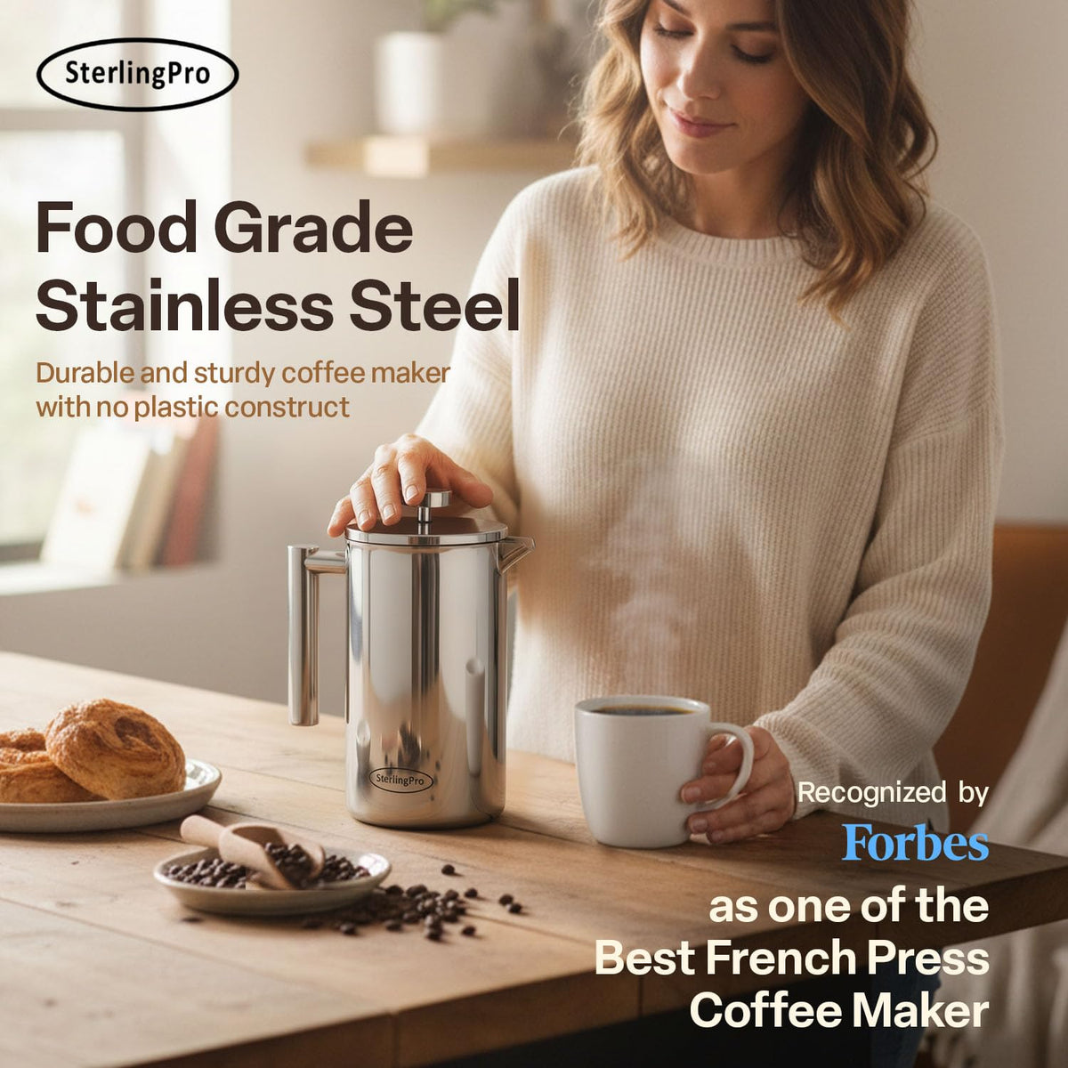 Extra Large Insulated Stainless Steel French Press Coffee Maker 2L N1529