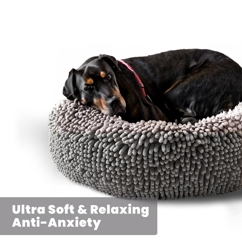 Soft Round Chenille Dog Bed with Removable Washable Cover Grey Medium G470
