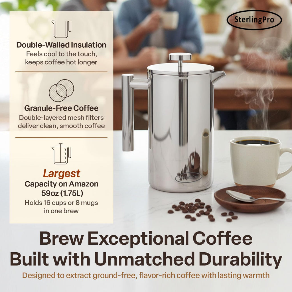 Extra Large Insulated Stainless Steel French Press Coffee Maker 2L N1529