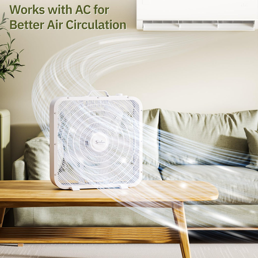 20” 3-Speed Box Fan with Carry Handle, White Q9050