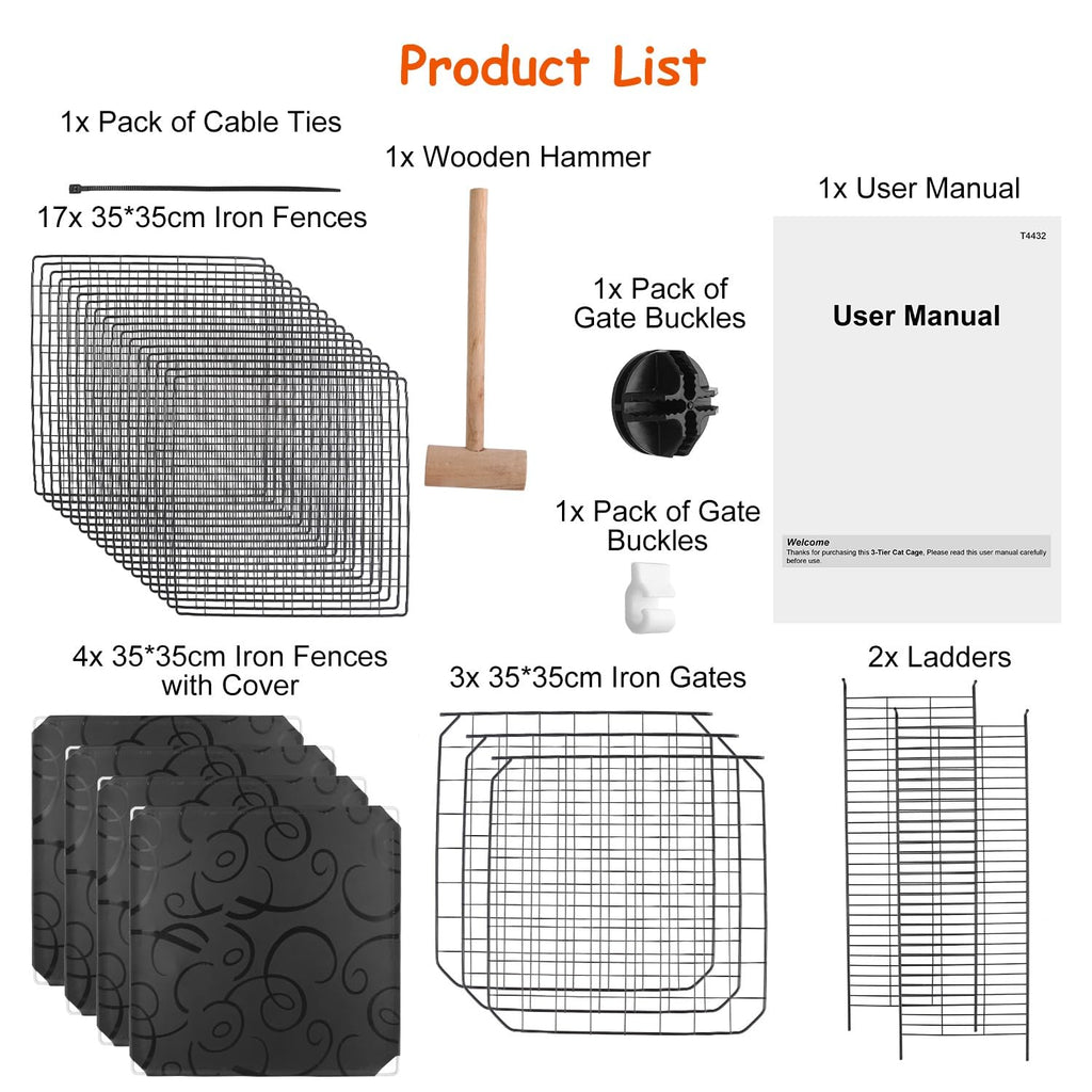 3-Tier Cat Cage with 3 Doors 2 Ramp Ladders Y363122