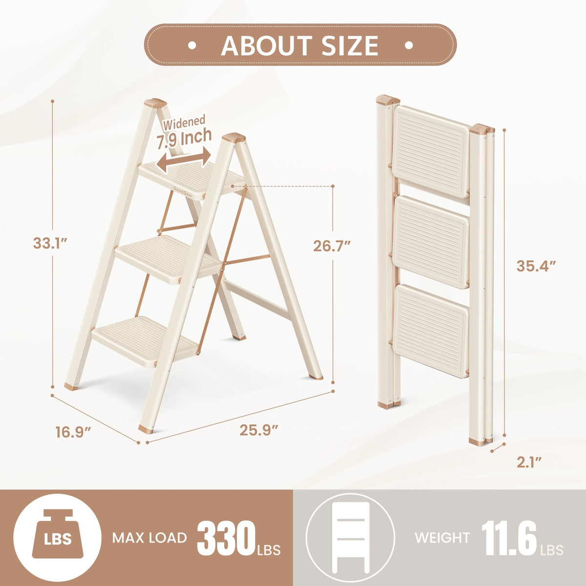 Foldable 3 Step Ladder with Anti-Slip Pedal Y254648