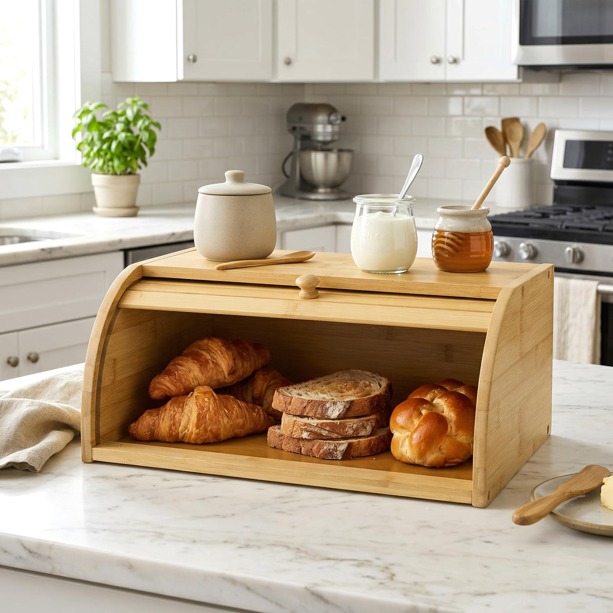 Large Natural Bamboo Roll Top Bread Box S65339