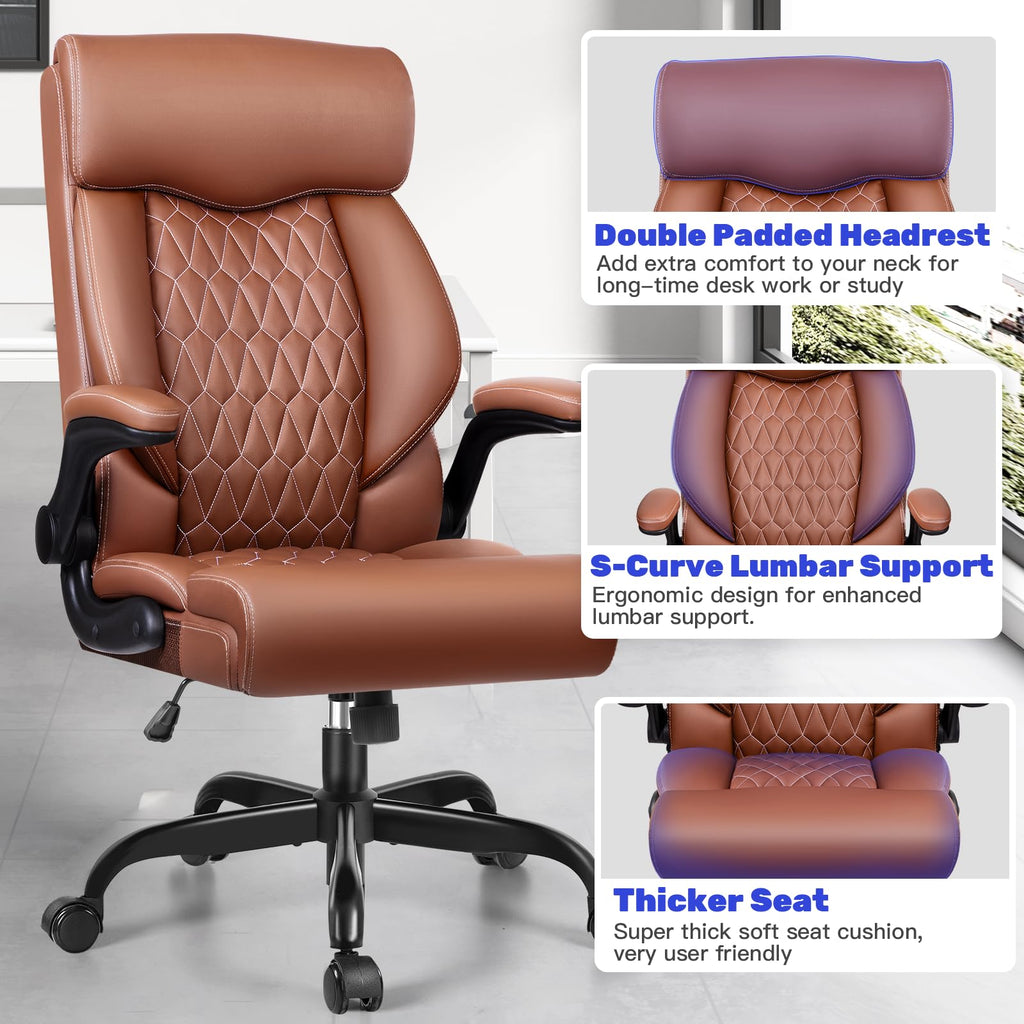 High Back Ergonomic Leather Office Chair with Flip-Up Armrests M3805