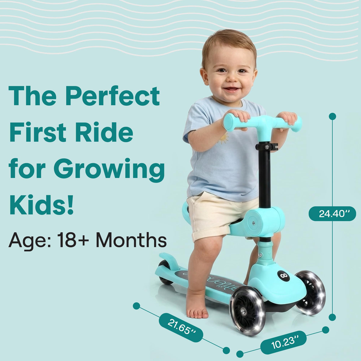 3-Wheel Kids Scooter with Seat, LED Wheels, Adjustable Handlebar R223