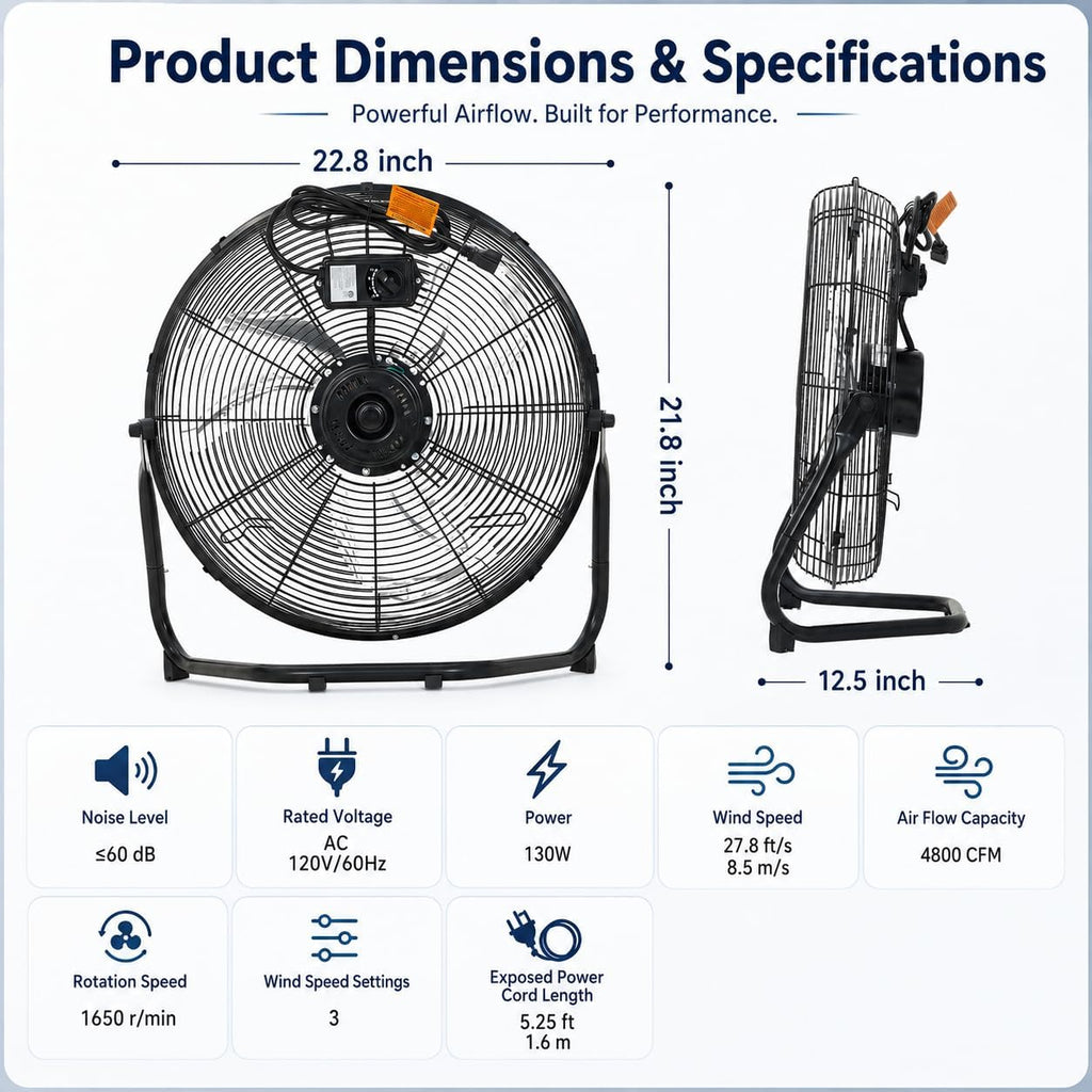 20 Inch Industrial Floor Fan, 3 Speeds, 360° Tilt S399048