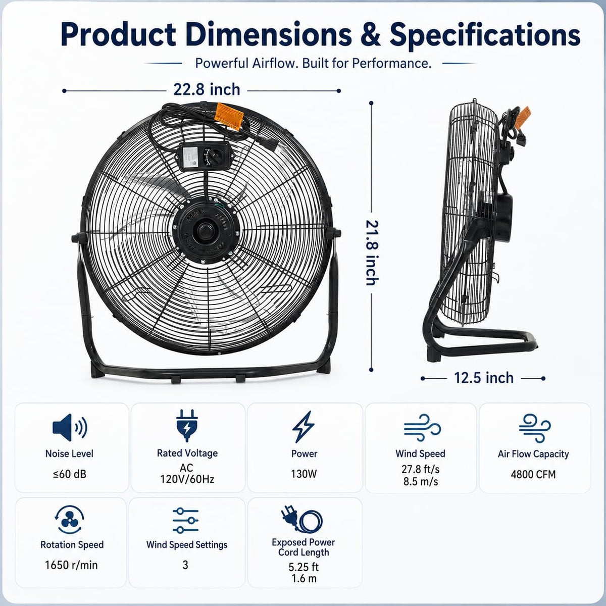 20 Inch Industrial Floor Fan, 3 Speeds, 360° Tilt S399048