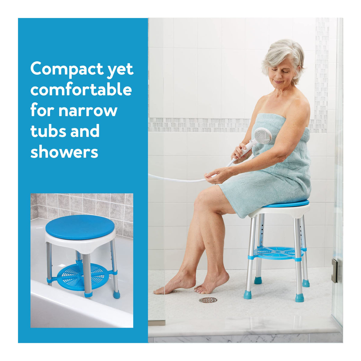 Adjustable Rotating Bath and Shower Stool with Storage Tray Y3338