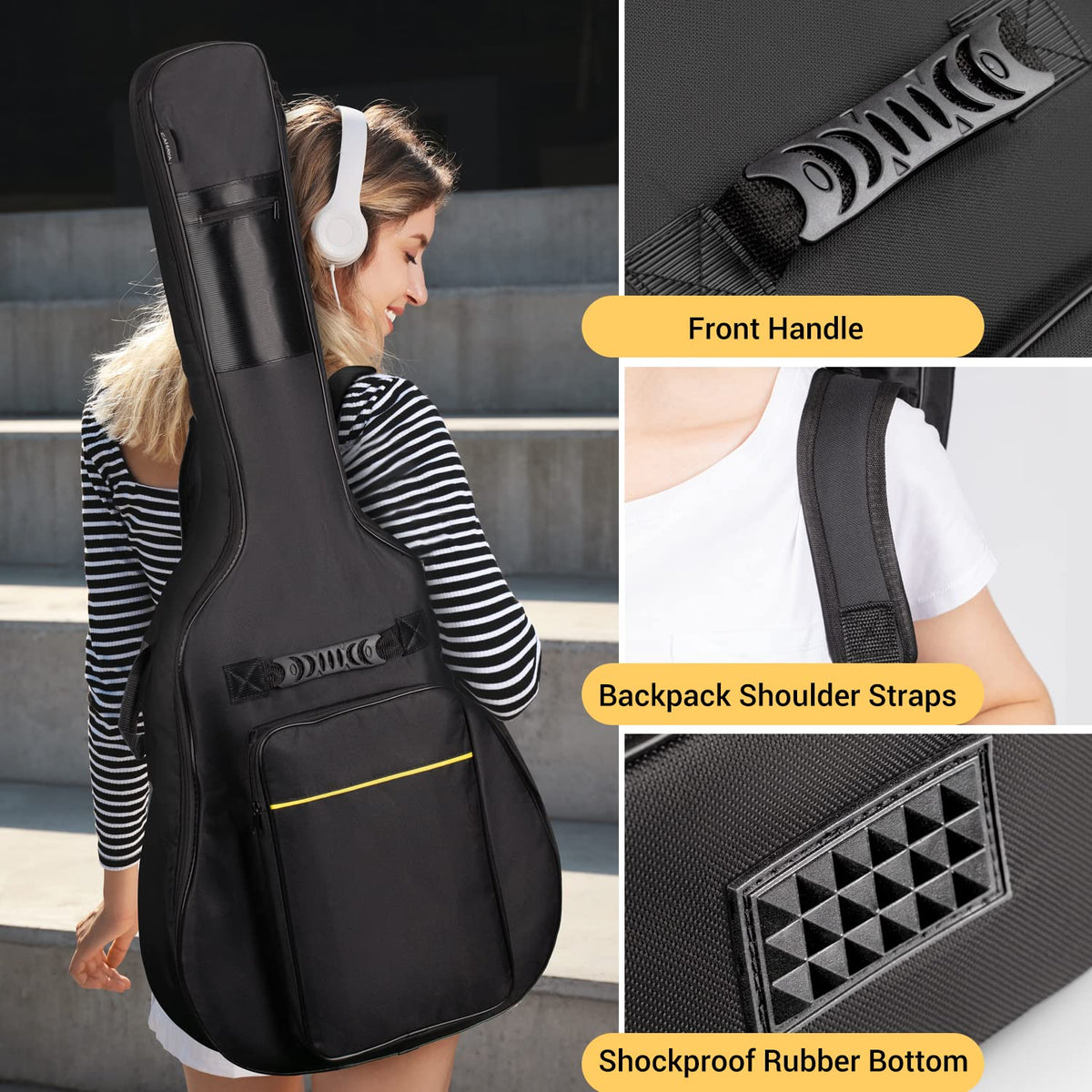41 In 0.35 In Thick Padding Soft Guitar Bag Black K32553
