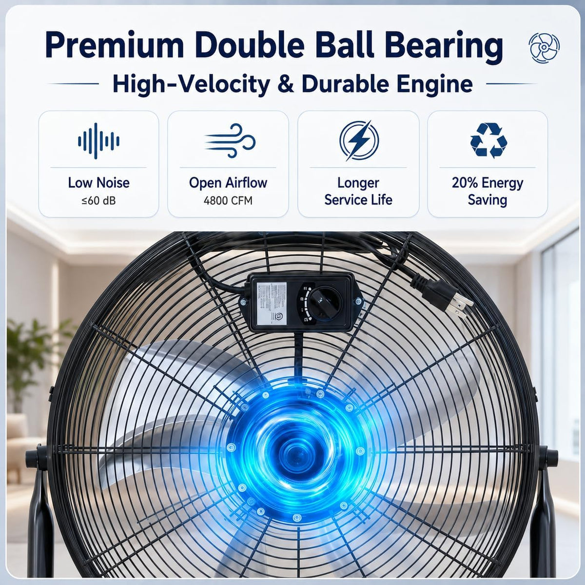 20 Inch Industrial Floor Fan, 3 Speeds, 360° Tilt S399048