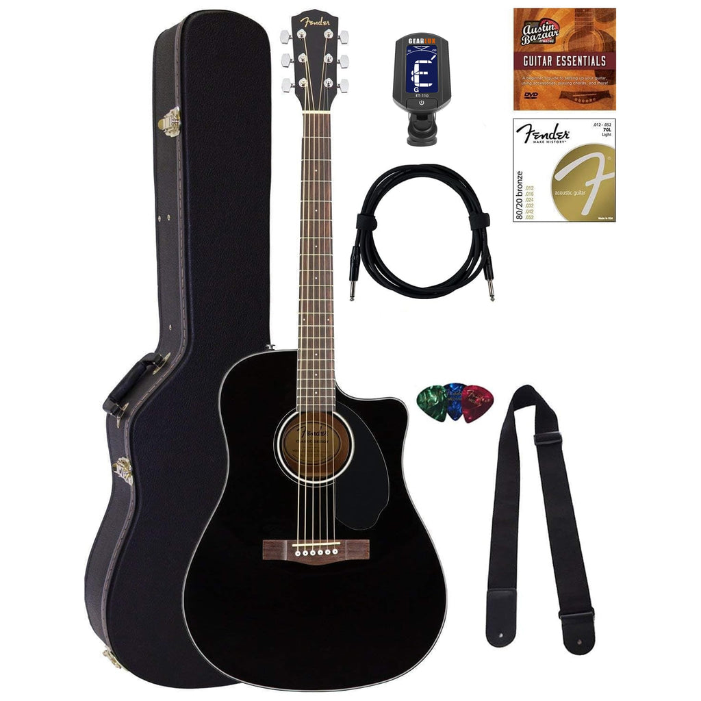 Black Solid Top Dreadnought Acoustic-Electric Guitar with Hard Case P34179