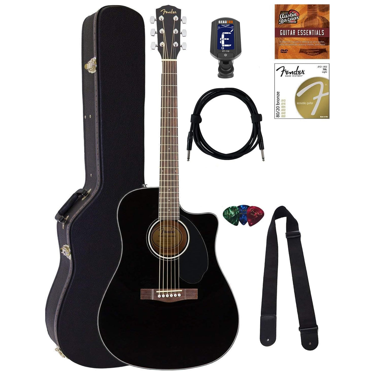 Black Solid Top Dreadnought Acoustic-Electric Guitar with Hard Case P34179