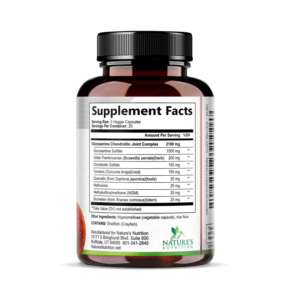 Glucosamine Chondroitin MSM 2100mg Joint Support Supplement with Turmeric & Boswellia 60 Capsules X85899