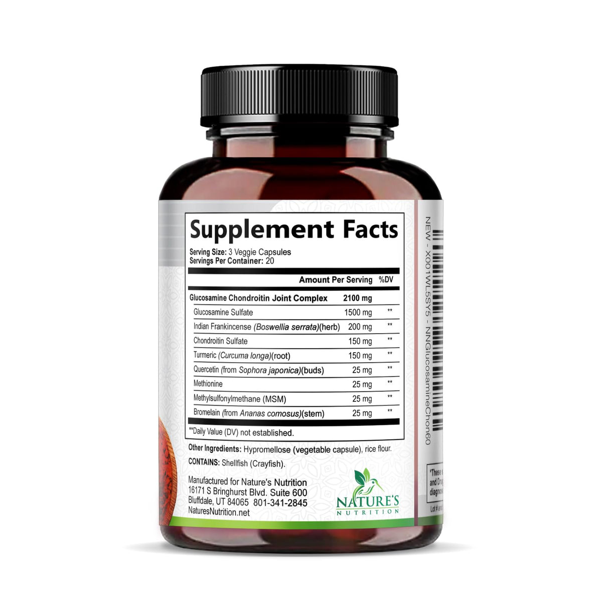 Glucosamine Chondroitin MSM 2100mg Joint Support Supplement with Turmeric & Boswellia 60 Capsules X85899