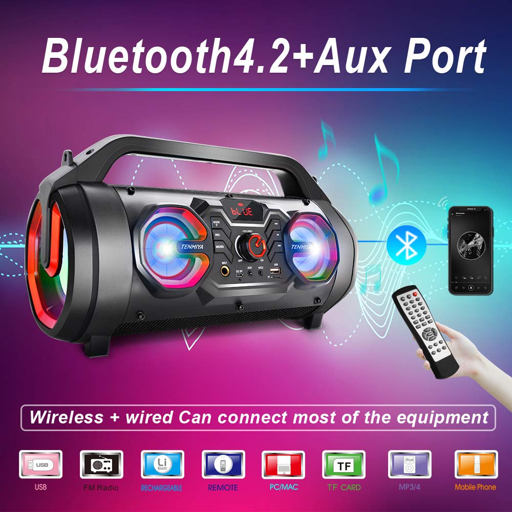 Portable Bluetooth Speaker with Subwoofer, FM Radio, RGB Lights, 30W M56977