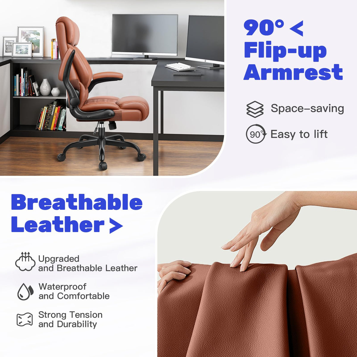High Back Ergonomic Leather Office Chair with Flip-Up Armrests M3805