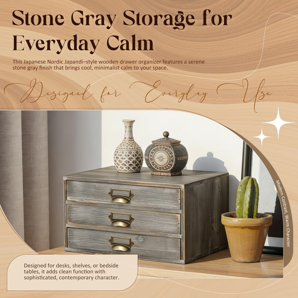Solid Wood Grey 3 Drawer Desktop Organizer N3481